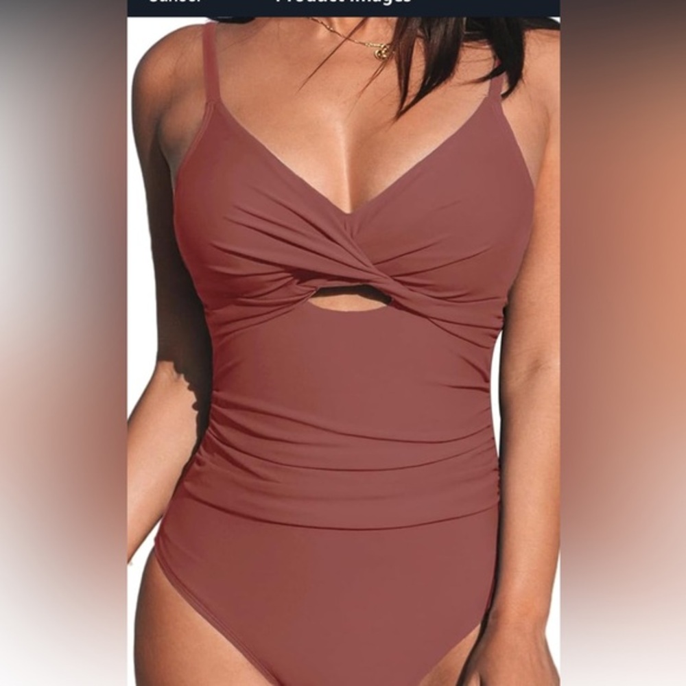 One Piece Swimsuit Bathing Suits Twist Front Cutout Ruched Swimwear
